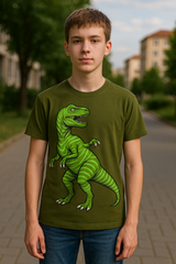 Teens' Olive Green T-Rex Graphic T-Shirt – Bold Dino Style