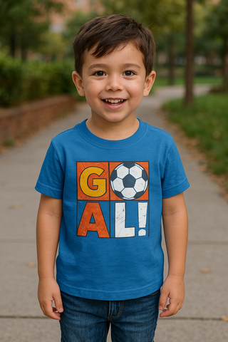 ⚽ Kids' “GOAL!” Soccer Graphic Tee – Blue Sports Edition