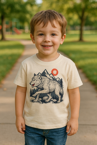 🐺 Kids' Wilderness Wolf Graphic T-Shirt – Natural Beige