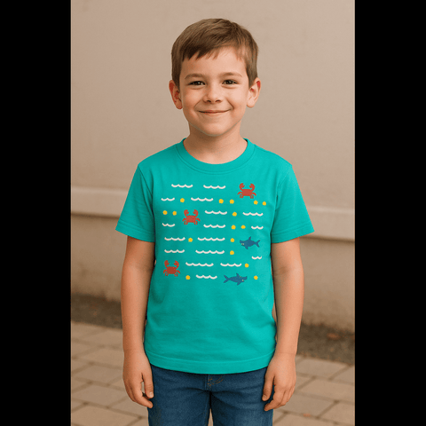 🦀 Kids' Aqua Ocean Adventure T-Shirt – Sea Life Print