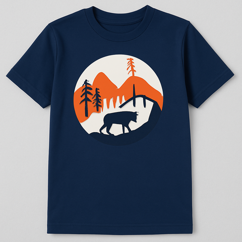🌄 Kids' Midnight Adventure Graphic Tee – Mountain & Forest Print