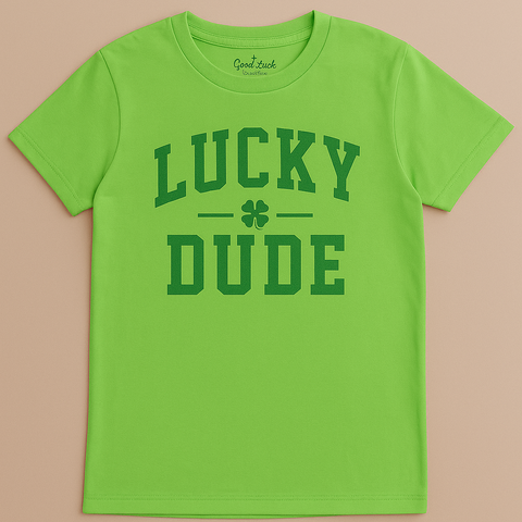 Boys' Neon Green "Lucky Dude" Graphic T-Shirt