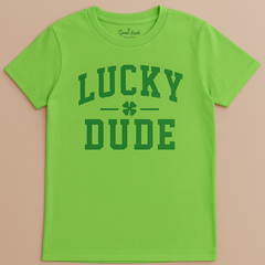Boys' Neon Green "Lucky Dude" Graphic T-Shirt