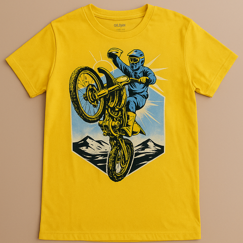 Boys' Yellow Motocross Stunt Graphic T-Shirt