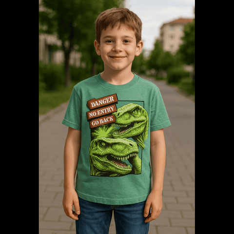 Boys’ Green “Danger Zone” Dinosaur Graphic T-Shirt