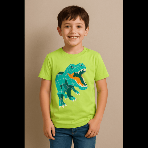 Kids' Neon Green Geometric Dinosaur Graphic T-Shirt