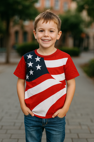🇺🇸 Kids’ American Flag Patriotic T-Shirt – Red, White & Blue Edition