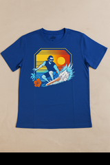 🌊 Boys’ Blue Sunset Surfer Graphic T-Shirt – Tropical Vibes Edition