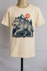 🐺 Boys' Wilderness Wolf Graphic T-Shirt – Natural Beige