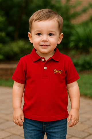 Toddler Boys' Red Polo Shirt with Tiger Embroidery – Short Sleeve Casual Tee