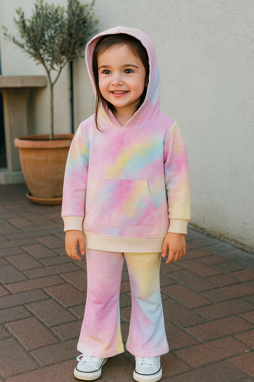 Girls’ Pastel Tie-Dye Hoodie & Flared Pants Lounge Set