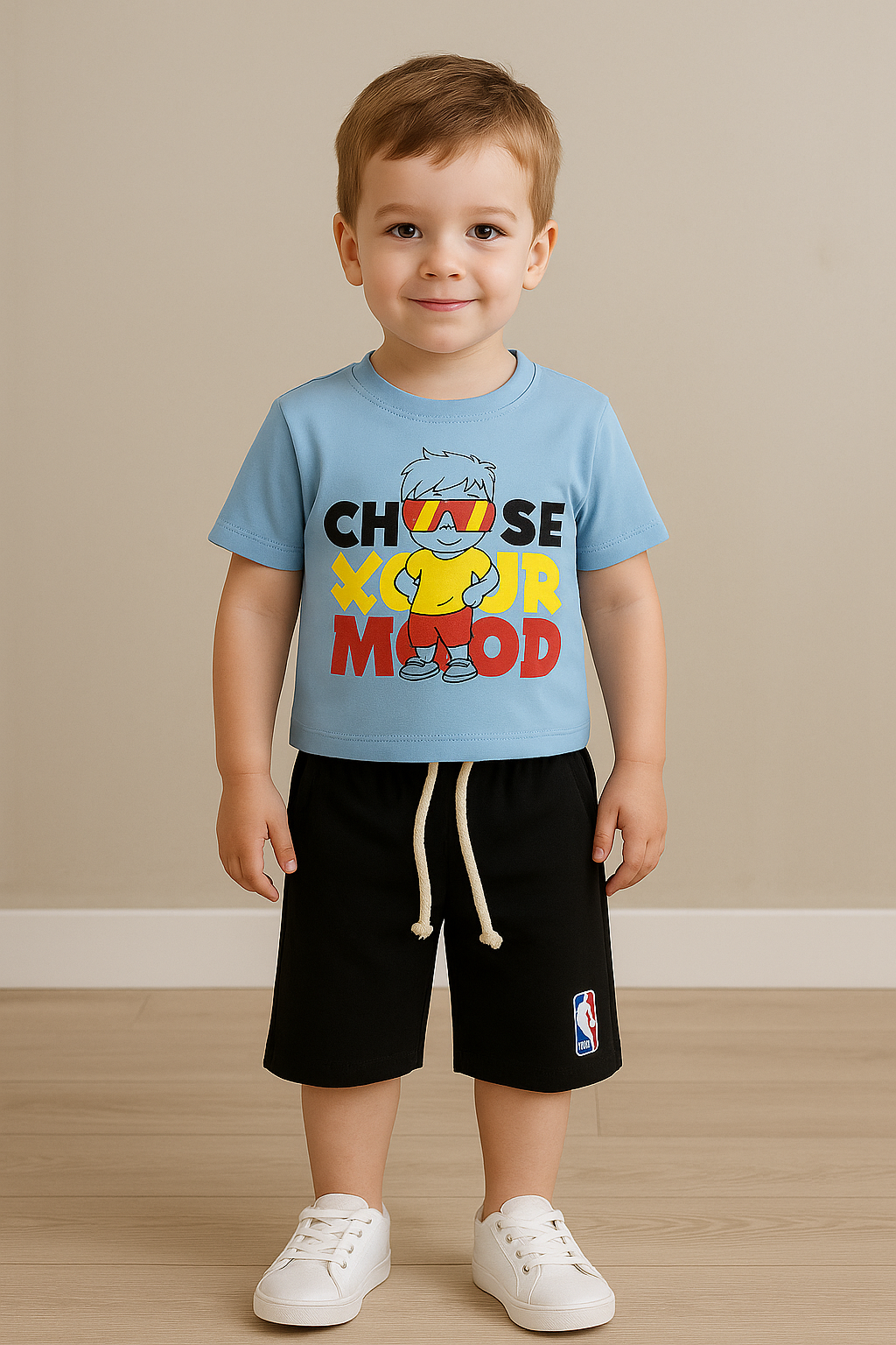 "Choose Your Mood" Boys Summer Outfit – T-Shirt and Shorts Set