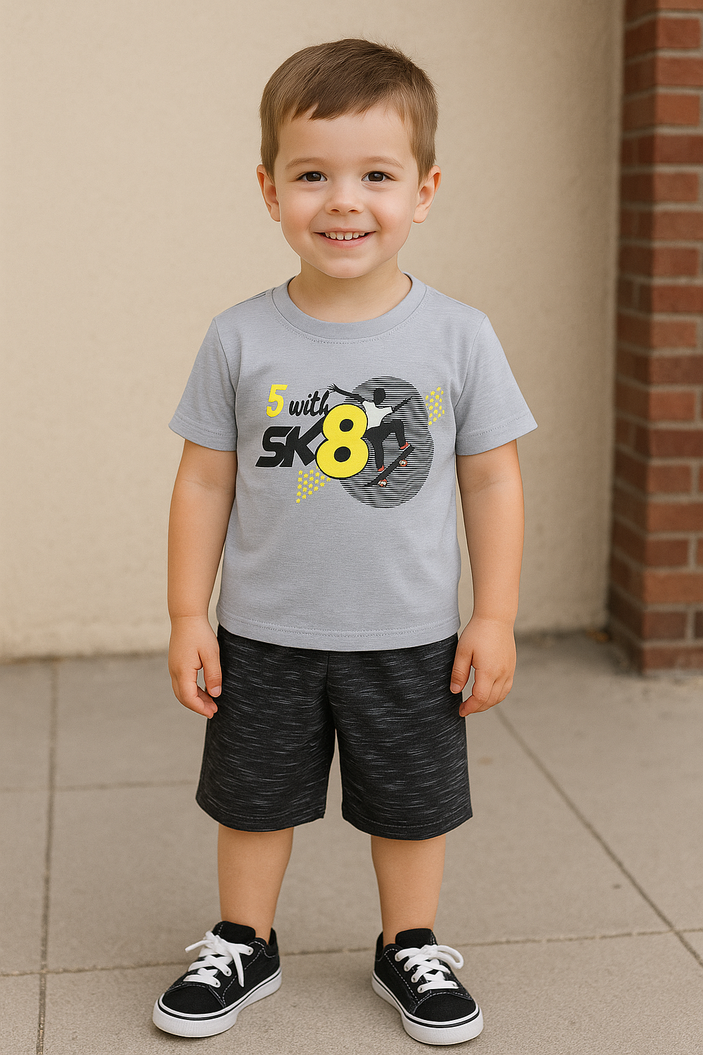 "SK8 Adventure" Boys Graphic T-Shirt & Shorts Set – Skateboarding Style