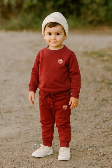 Kids’ Cozy Cotton Fleece Tracksuit – Deep Red